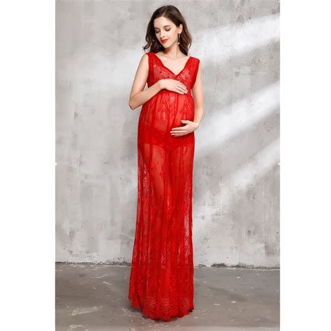 Sexy Pregnant Women Summer Dresses Pregnancy Red Lace V Neck Maxi Maternity Dress For Photo