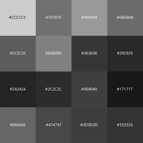 Shades Of Gray Color With Names HEX RGB CMYK