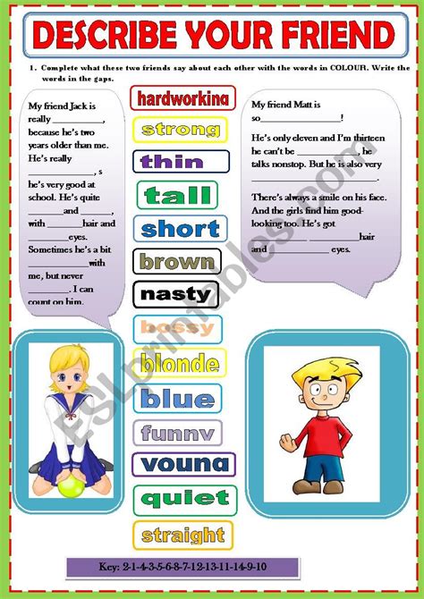 Describe Your Friend Adjectives Esl Worksheet By