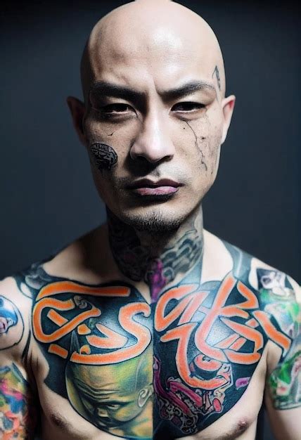 Modelo Masculino De Um Homem Da Yakuza Com Uma Tatuagem No Rosto E No