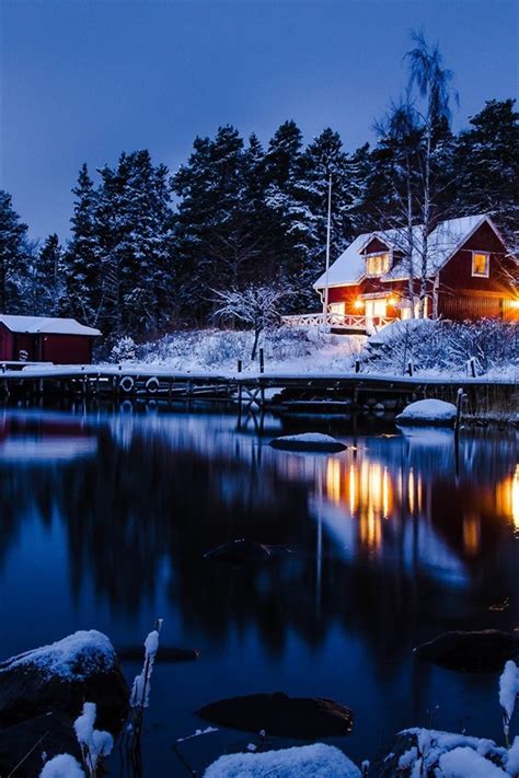 Wallpaper Stockholm Sweden Winter Landscape Of Snow Houses Lake