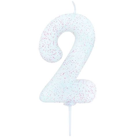 Iridescent Glitter Number 2 Candle 7cm Party Delights