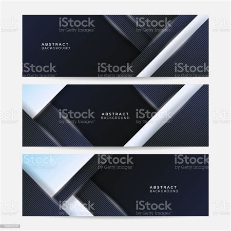 Set Of Blue Banner Background Modern Abstract Gradient Dark Navy Blue