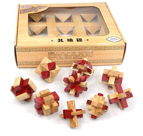 9pcsset Iq 3d Wooden Puzzle Brain Teaser With Solution Burr