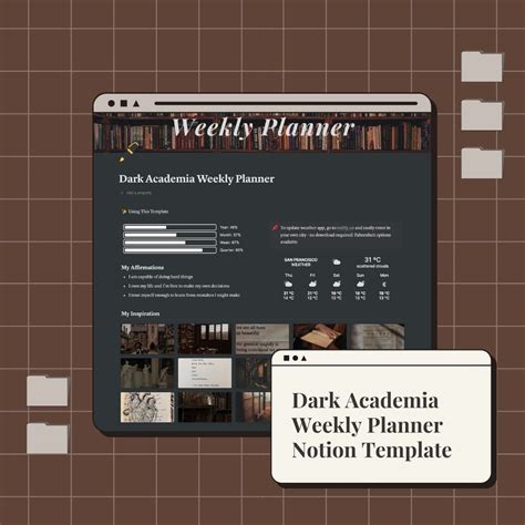 Dark Academia Weekly Planner Notion Template For Life University