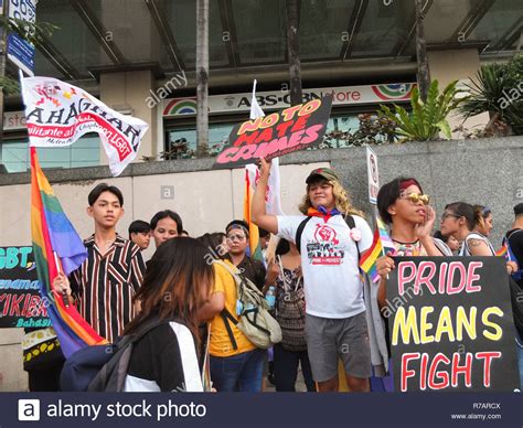 quezon philippines 8th dec 2018 several lgbt groups seen holding placards fighting for their