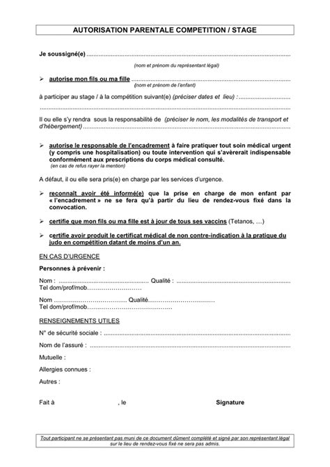 Modelé d autorisation parentale competition stage DOC PDF page 1