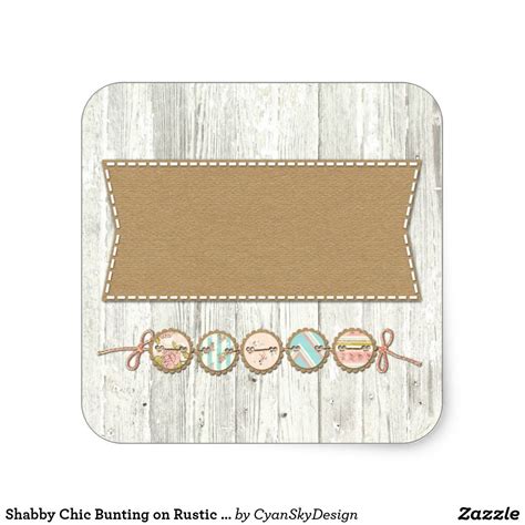 Shabby Chic Bunting On Rustic White Painted Wood Square Sticker