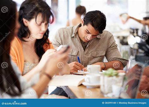 Customers In Busy Coffee Shop Stock Photo Image Of American Male