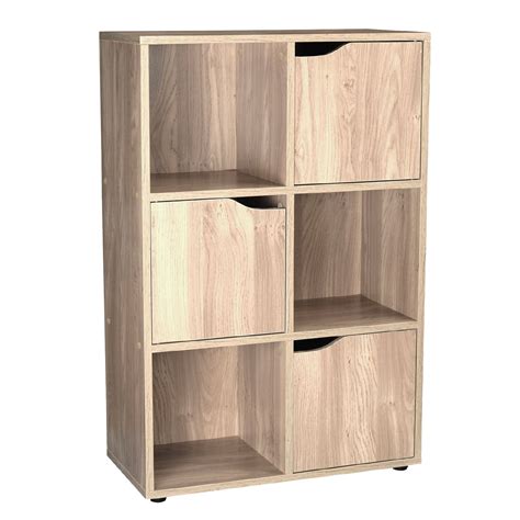 Wooden 6 Cube 3 Doors Storage Unit Cupboard Bookcase Shelving Display