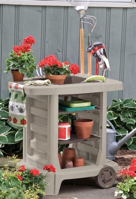 Portable Potting Bench Rolling Planting Cart Garden Plants Utility