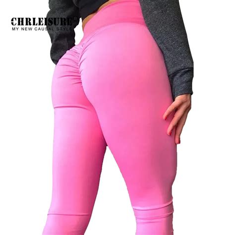 chrleisure high waist hip leggings women fitness pure color casual fold jeggings slim sexy push