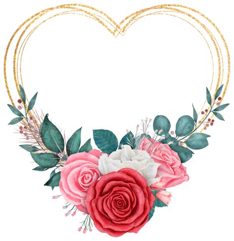 Ramo De Flores Color De Rosa Con Acuarela De Marco De Corazón De Brillo