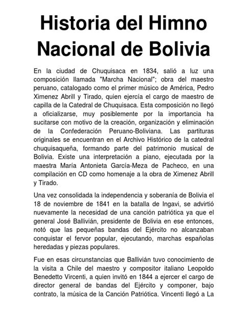 Historia Del Himno Nacional De Bolivia Comunidad Andina Bolivia