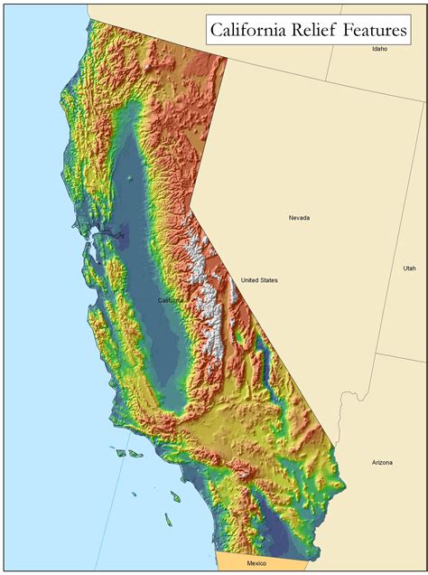 Physical Map Of California Ezilon Maps Abstract Facts