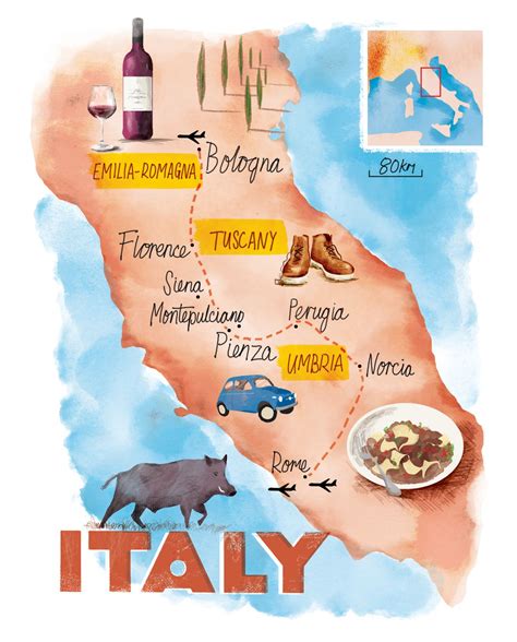 Italy Travel Map By Scott Jessop Illustrated Map Map World Map Travel