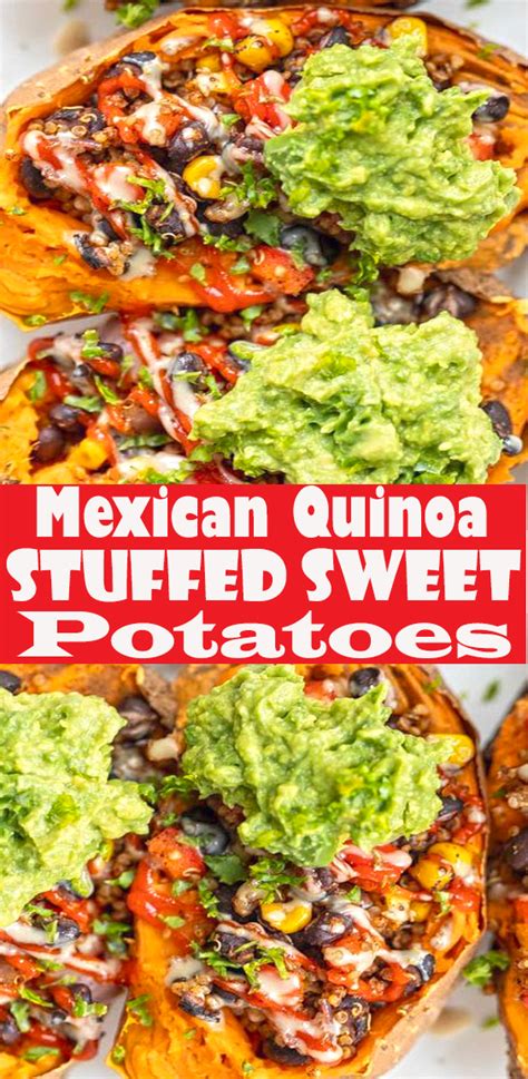 Healthy savory stuffed sweet potatoes with black beans and quinoa. Mexican Quinoa Stuffed Sweet Potatoes