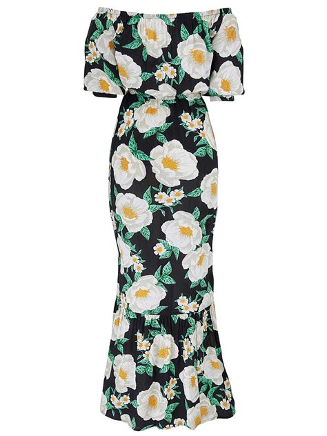 Plus Size Wholesale Clothing By Simply Be Black Floral Print Bardot Maxi Dress Plus Size 16