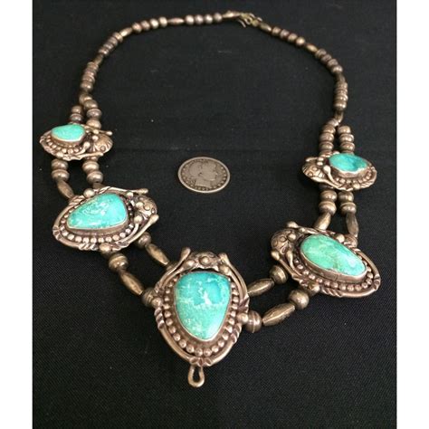 Vintage Necklace Turquoise Cabochons On Sterling