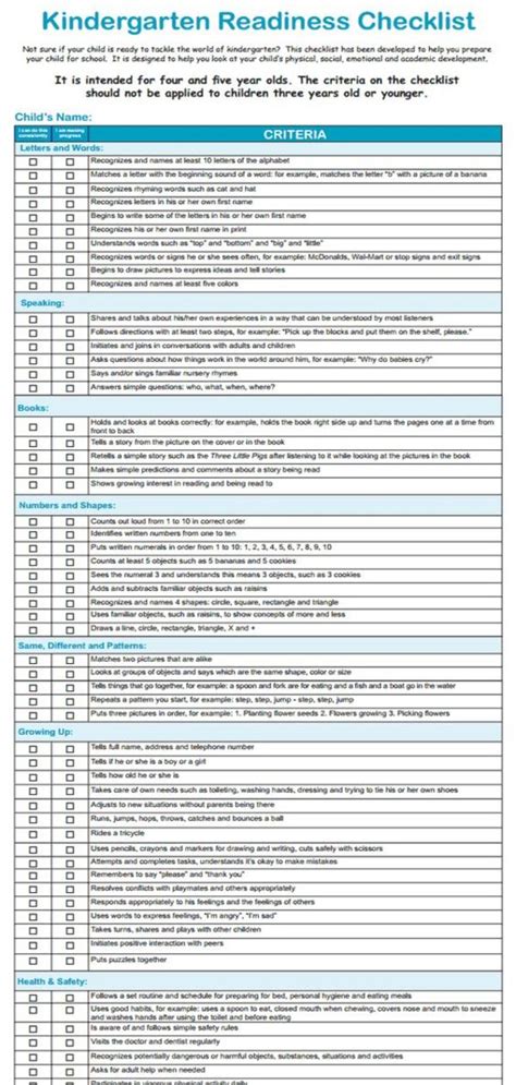 Kindergarten Readiness Checklists 2020 - Free Printable Readiness