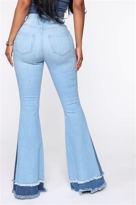 Only Good Vibes Bell Bottom Jeans Light Blue Wash Jeans Fashion