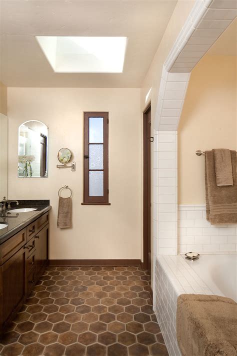 When you use bold tiling or alternative materials to decorate your bathroom, you need paint that will highlight the feature without overshadowing it. Splendid Mocha Color Paint Bathroom Mediterranean with ...