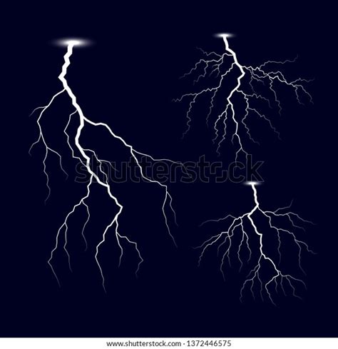 Lightning Thunder Storm Lightnings Set Bright Light Effects Vector