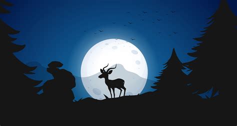 Silhouette Deer At Night Forest Download Free Vectors Clipart