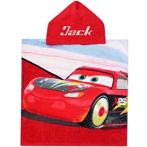 Personalised Disney Cars Lightning Mcqueen Hooded Poncho Towel Teddyts