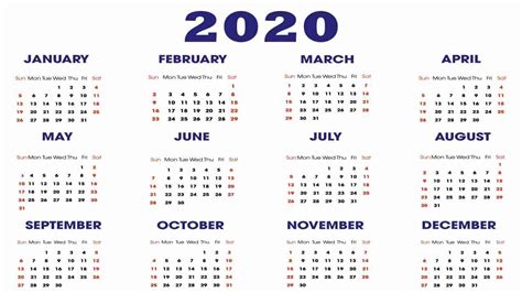 2020 Calendar Of Special Days