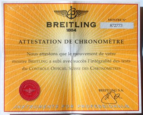 Breitling Certificat De Chronometre Certificat Chronometer 872773 I229