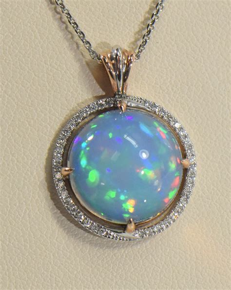Custom Rose Gold Pendant With Impressive Round Opal Exquisite Jewelry