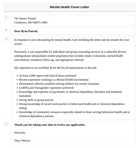 Mental Health Cover Letter Velvet Jobs