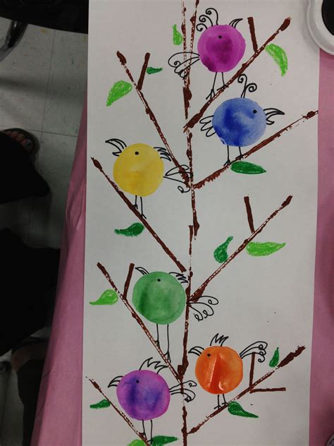 Kinder Birdsprintmake Wcut Cardboard For The Branches Trace Baby