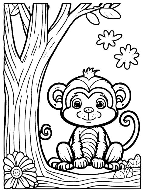 Monkey Coloring Page For Kids · Creative Fabrica