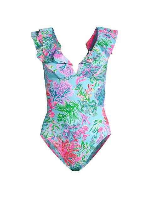 Lilly Pulitzer Huey Ruffle One Piece Swimsuit Celestial Blue