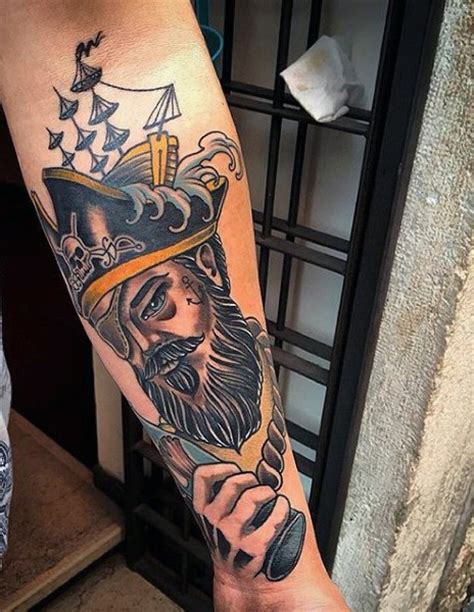 New users enjoy 60% off. Old school style colored pirate with ship portrait tattoo ...