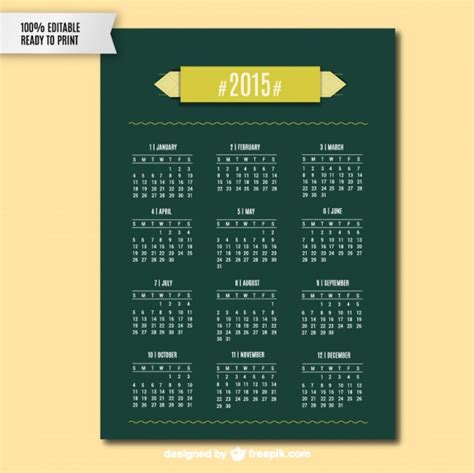 Green 2015 Calendar Free Vectors Ui Download