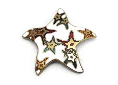 Vintage Colorful Enamel Star Brooch Multicolored White And Etsy