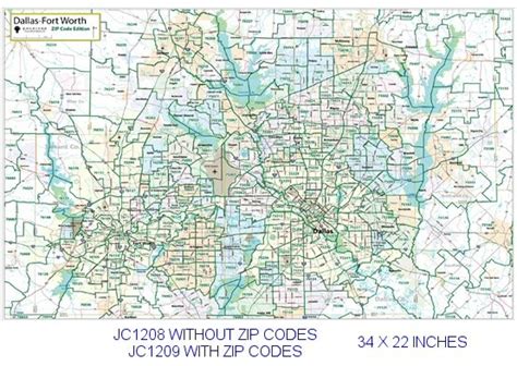 Dallas Fort Worth Zip Codes Major Thoroughfares 22x34