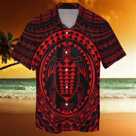 Hawaiian Kakau Honu Arc Polynesian Red Hawaiian Shirt Gearbloom