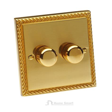 Double Dimmer Switch Georgian Brass Rope Light 2 Gang Electric Bright