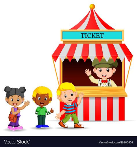 Cartoon Boy Selling Ticket At The Booth Royalty Free Vector