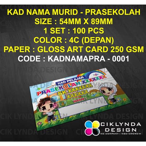 Pre Order Kad Nama Murid Prasekolah 1 Set 100 Pcs Shopee Malaysia