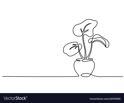 House Plant In Pot Continuous One Line Drawing Vector Image