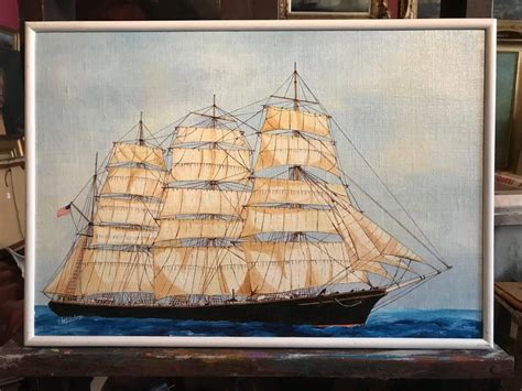 Louis Letouche The Roanoke Fine American Ship Portrait Signed Oil