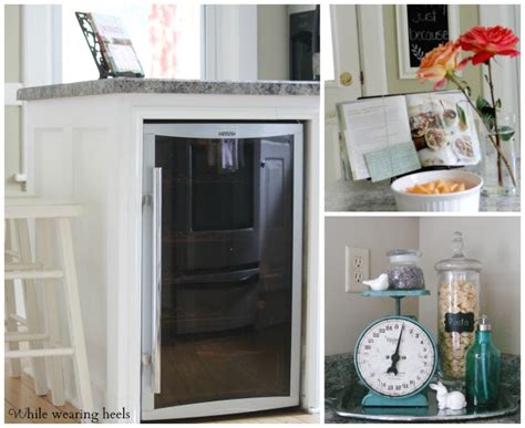 It not only provides you with an additional working space, but it offers an excellent for example, you can use the space under your island to add a small fridge which you can stock up with wine or other types of drinks or beverages. While Wearing Heels: Kitchen Tour AND Big Giveaway