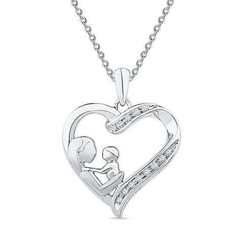 Diamond Accent Motherly Love Heart Pendant In Sterling Silver Heart