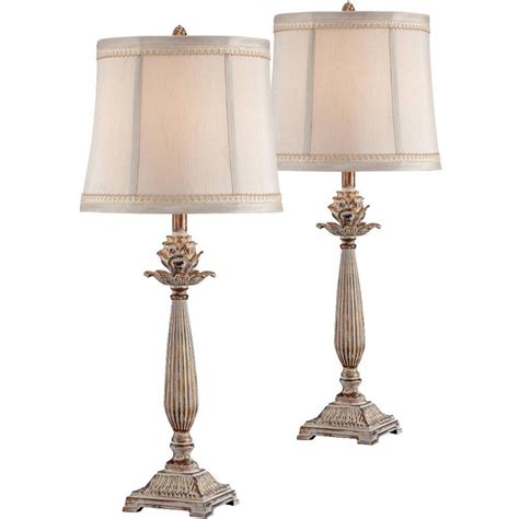 Regency Hill Shabby Chic Table Lamps Set Of Antique White Washed