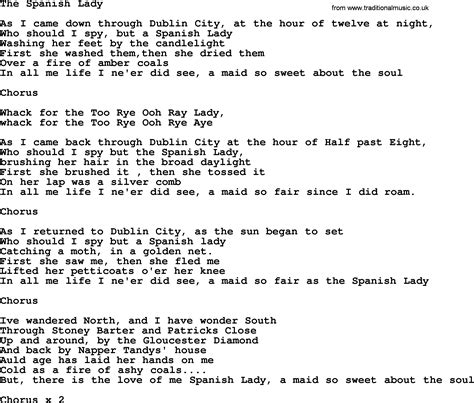 The Spanish Lady By The Dubliners Song Lyrics And Chords